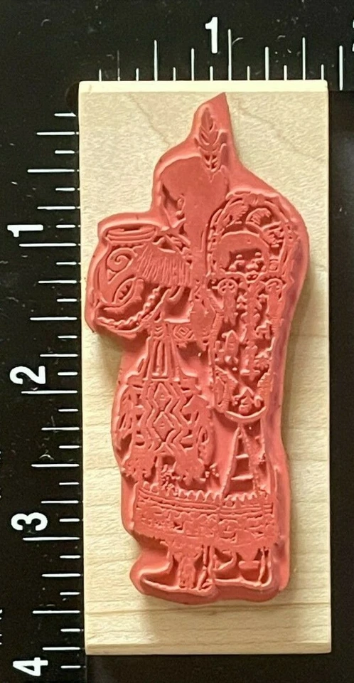 Редкий деревянный резиновый штамп папуас мать ребенок индейцы юго-запад - Изображение 2 из 4