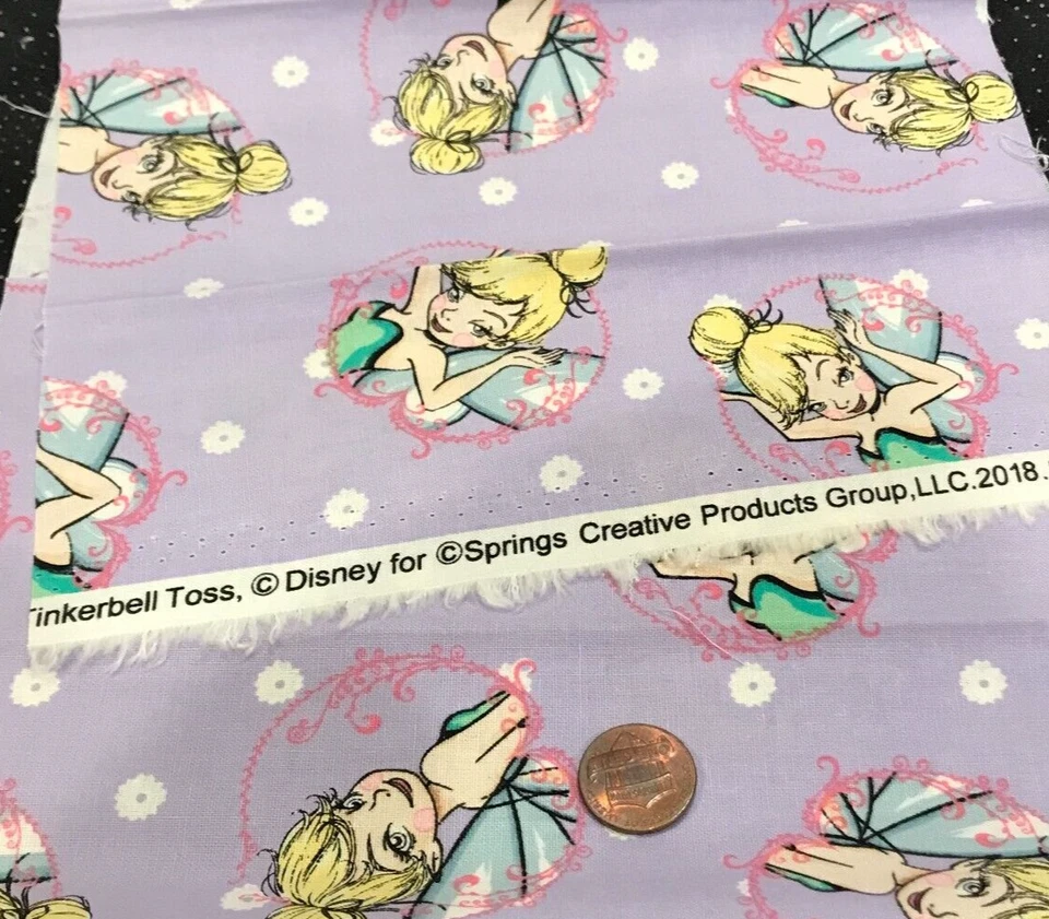 Tinkerbell *White Flowers*on Lavender *Springs Creative *100% Cotton *8" x  21" - Image 4 of 4