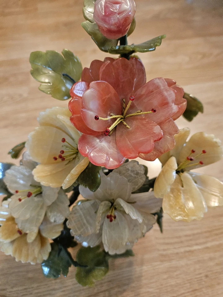 Средний китайский нефрит агат зеленый камень цветок дерево горшок толстые лепестки персик... - Изображение 3 из 4