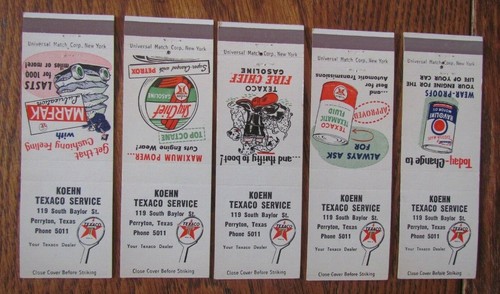 TEXACO GAS STATION MATCHBOOK SET OF 5: KOEHN (PERRYTON, TEXAS) (1950s) -F24 - Picture 2 of 2