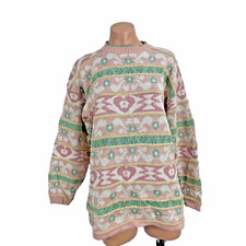 VTG JJ Browne Sweater Pastel Multicolor Easter Bunnies Hearts Med USA M