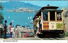 Postcard San Francisco California Cable Car with a Bay View