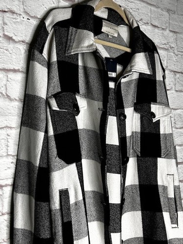 XL/ 1X/2X New Lucky Brand Plaid Cotton Black White Jacket Shirt Shacket 179$ - Picture 4 of 20