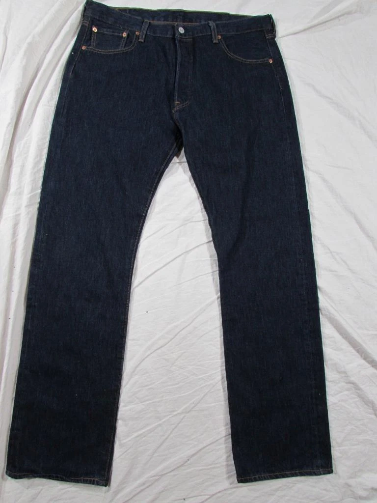 Levi 501 Button Fly Straight Leg Dark Denim Jeans Measure 38 x 34