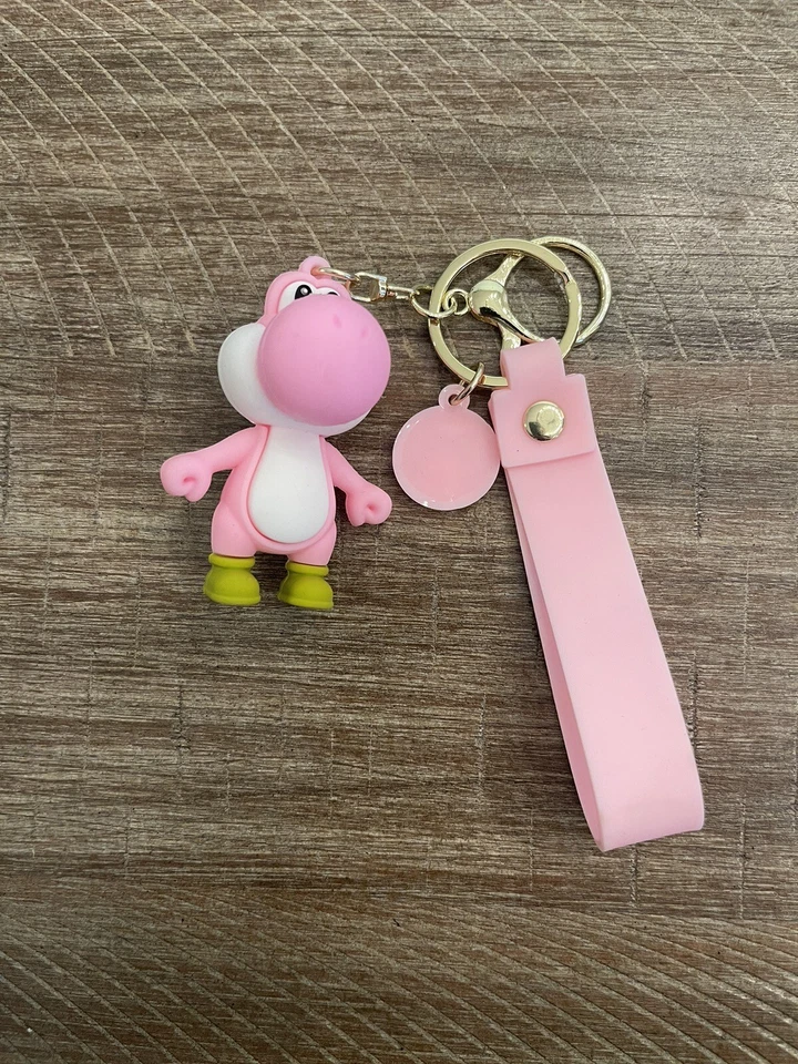 Yoshi 3D Rubber Keychain with Vibrant Pink Strap and Pendant - Super Mario - Image 4 of 4