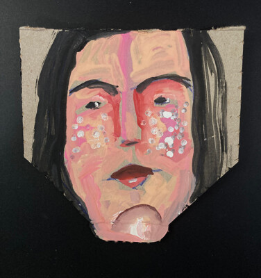 Original Woman Portrait Painting Expressive Outsider Folk Art Freckle Face