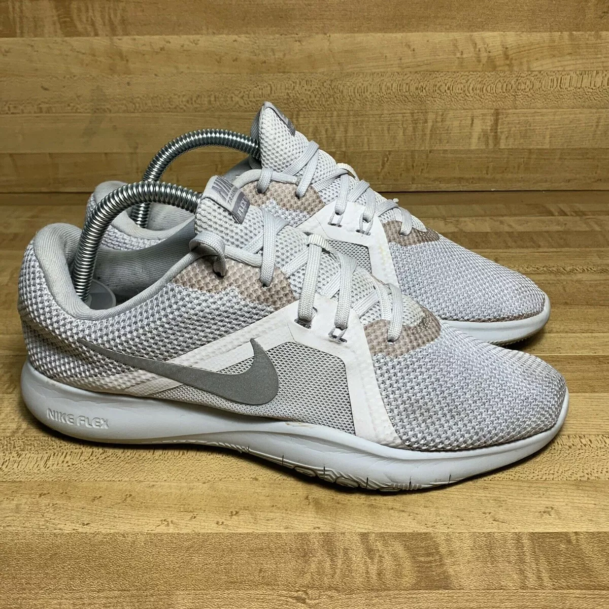 Nike Womens Flex Trainer 8 924339 100 Gray Running Shoes Lace Up Size 8