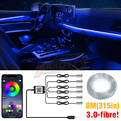 8M RGB 6 LED Car Interior Ambient Guide Light Strip Decor Atmosphere Door Light