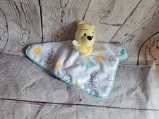 Disney Baby Winnie The Pooh Blue White Yellow Fleece Lovey Security Blanket Toy