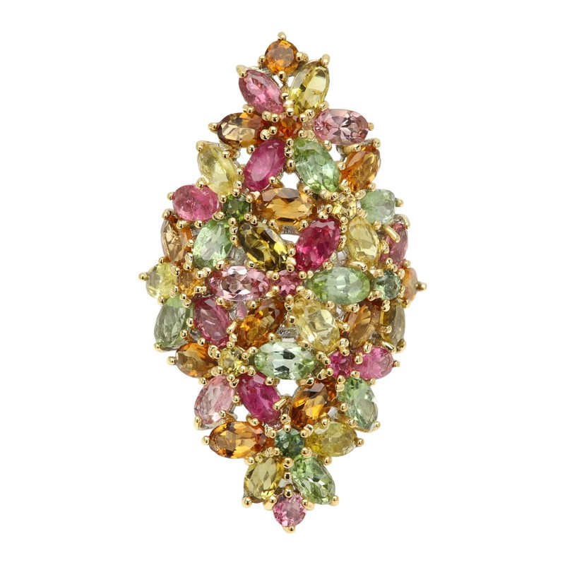 Brilliant Tourmaline Cluster Ring Natura Stones Sterling Silver Plated with Gold
