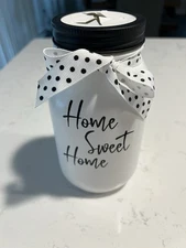 Mason Jar Tissue Holder. “Home Sweet Home”. Black & White w/ a Polka Dot Ribbon.