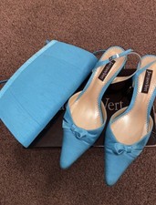 Jacques Vert Turquoise Silk Slingback Shoes Size 7/40 and matching bag.