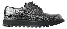 Dolce & Gabbana Black White Derby Patent Leather Men's Shoes Authentic