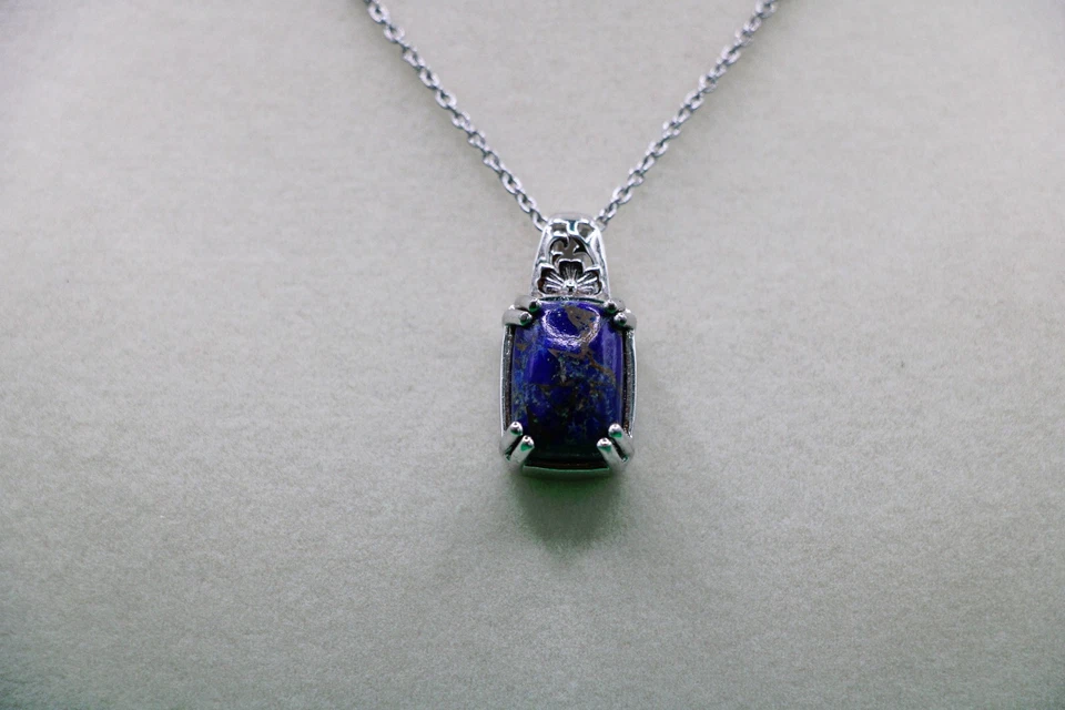 Ожерелье с подвеской из платины и лазурита поверх меди с магнитным пятном сталь 20 дюймов - Изображение 2 из 4