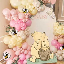 131PCS Pink Winnie Baby Shower Birthday Decorations for Girl Large Winnie Cutout