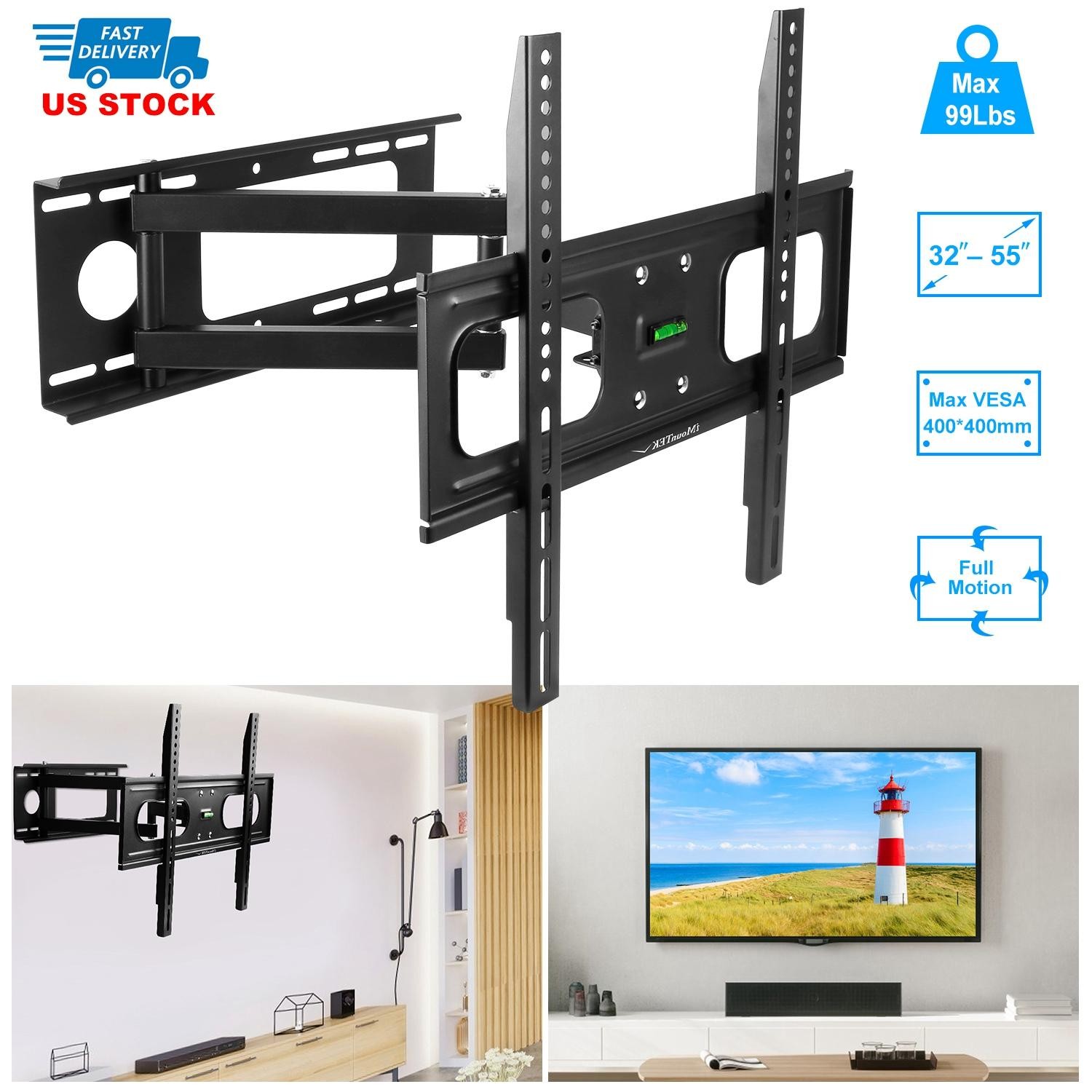 TV Wall Mount Swivel Tilt Full-Motion Articulating Rack f/ 32"-55" TVs 99lbs Max