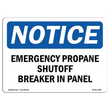 Emergency Propane Shutoff Breaker In Panel OSHA Notice Sign Metal Plastic Decal