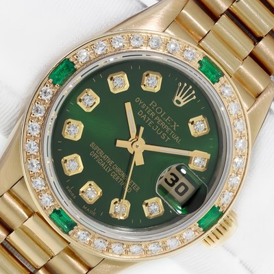 ROLEX LADIES PRESIDENT GREEN DIAMOND DIAL 18K YELLOW GOLD  display picture 3