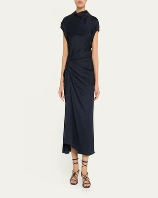 A.L.C. DARK SAPPHIRE Women's Alma Satin Midi Dress, US 8