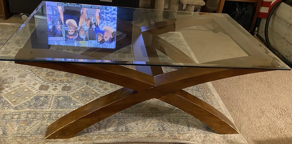 Mesa de centro modernista con tapa de vidrio de teca 48x36x18 construida bien resistente/fuerte Foto 2 de 4