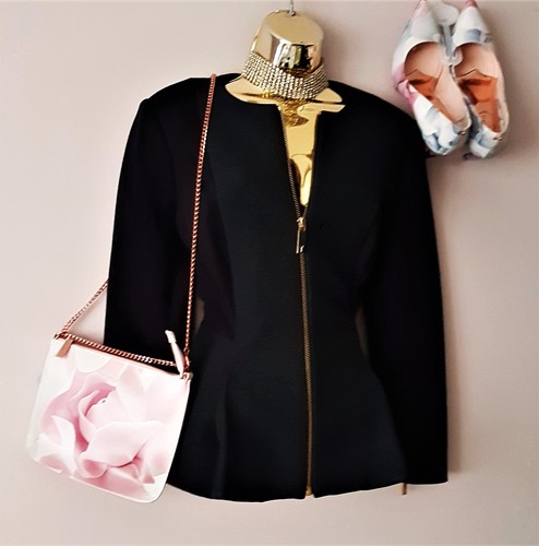 New Ted Baker Jumanaj Jacquard Panel Peplum Porcelain Rose Blazer Jacket 8 TB1 - Picture 4 of 13