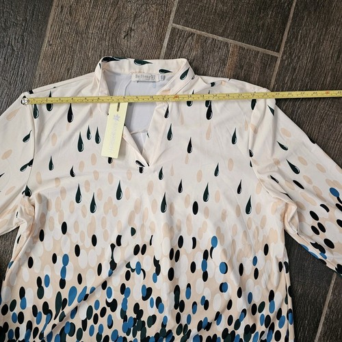 BAISHENGGT Womens tops 2XL NWT, 3/4 sleeve tan/blue - 第 9/16 張圖片
