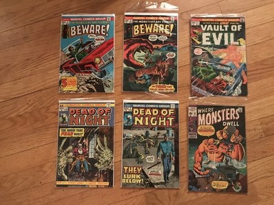 6 Horror Comics Marvel 1970's Beware 2 8 Vault of Evil 5 Dead of Night 2 3 Dwell