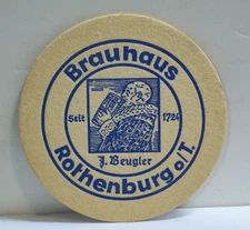 Brauhaus Rothenburg Beer Coaster Vintage Bavaria Germany Brewery Mat 2 Sided