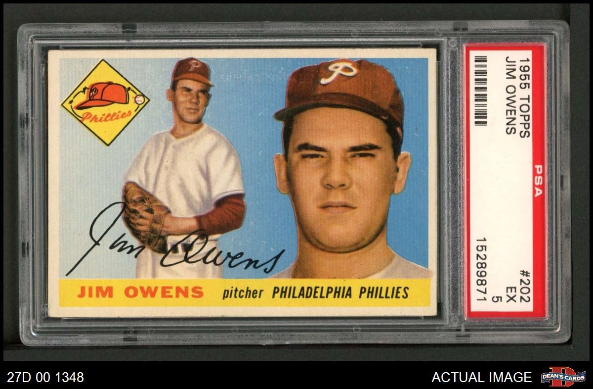 1955 Topps #202 Jim Owens Phillies RC PSA 5 - EX