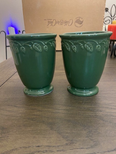 Longaberger Pottery At Home Garden Small Ivy Footed Vase Set of 2 Flower #31309