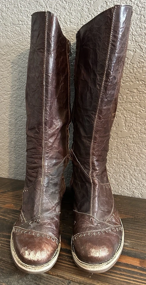 El Naturalista 4 Leaf Clover Tall Painted Boots Sz 42 Brown Distressed Leather - Image 3 of 4