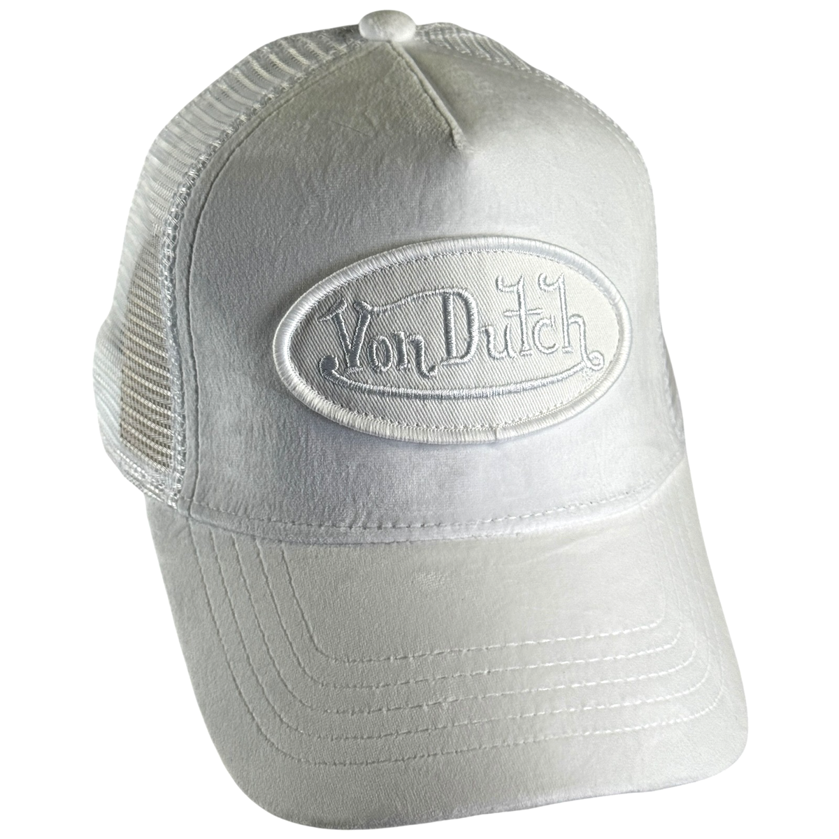Von Dutch Hat Triple White Velvet Style Trucker Mesh  display picture 3