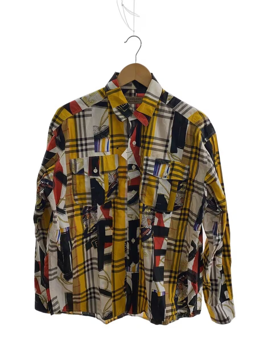 BURBERRY Long Sleeve Shirt, Medium, Cotton, Yellow and White, All-Over Print, 80