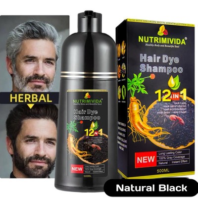 Natural Black Hair Dye Shampoo Instant 12 In 1 +100% Grey Coverage      