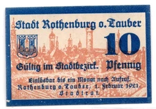 1921 Germany Rothenburg Notgeld 10 Pfennig Note (2355)