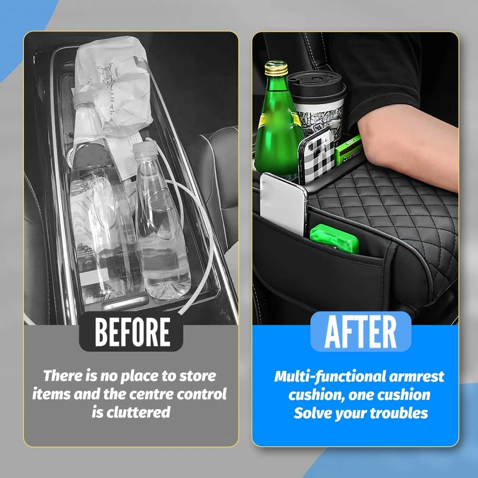 Car Center Console Armrest Pillow Memory Armrest Box Cover with Cup Holder Black — 第 2/4 张图片