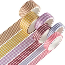  6 Rolls Plaid Washi Tape Set Basic Grid Masking Decorative Tapes Basic Plaid