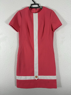 Vintage Lanysl 1960s Dress Size M Pink Mod Polyester Short Sleeve