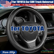 Black Genuine Leather Car Steering Wheel Cover For Toyota 15 38cm Diameter