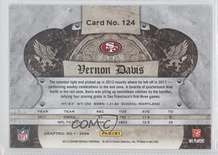 2012 Crown Royale Retail Uncut Crown Vernon Davis #124 - Image 2 of 2