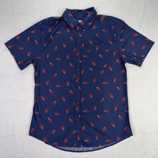 Katin Men's Button Up Shirt Medium Navy 40 Chest S/S Cotton Arrow Print Casual