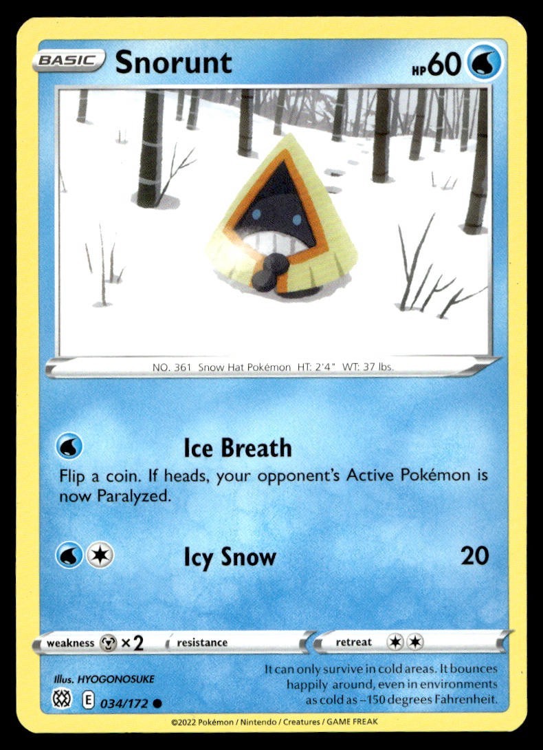 Snorunt 34/172 Pokemon Card Brilliant Stars Common 60 HP Lightly Played RG