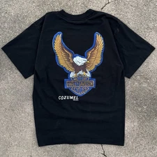 Vintage 90s Harley Davidson Motorcycles Cozumel Mexico Black Souvenir T Shirt L