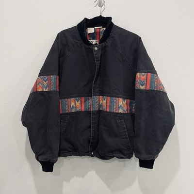 Vintage Walls Bomber Jacket Mens Medium Black Western Full Zip Aztec Yoke