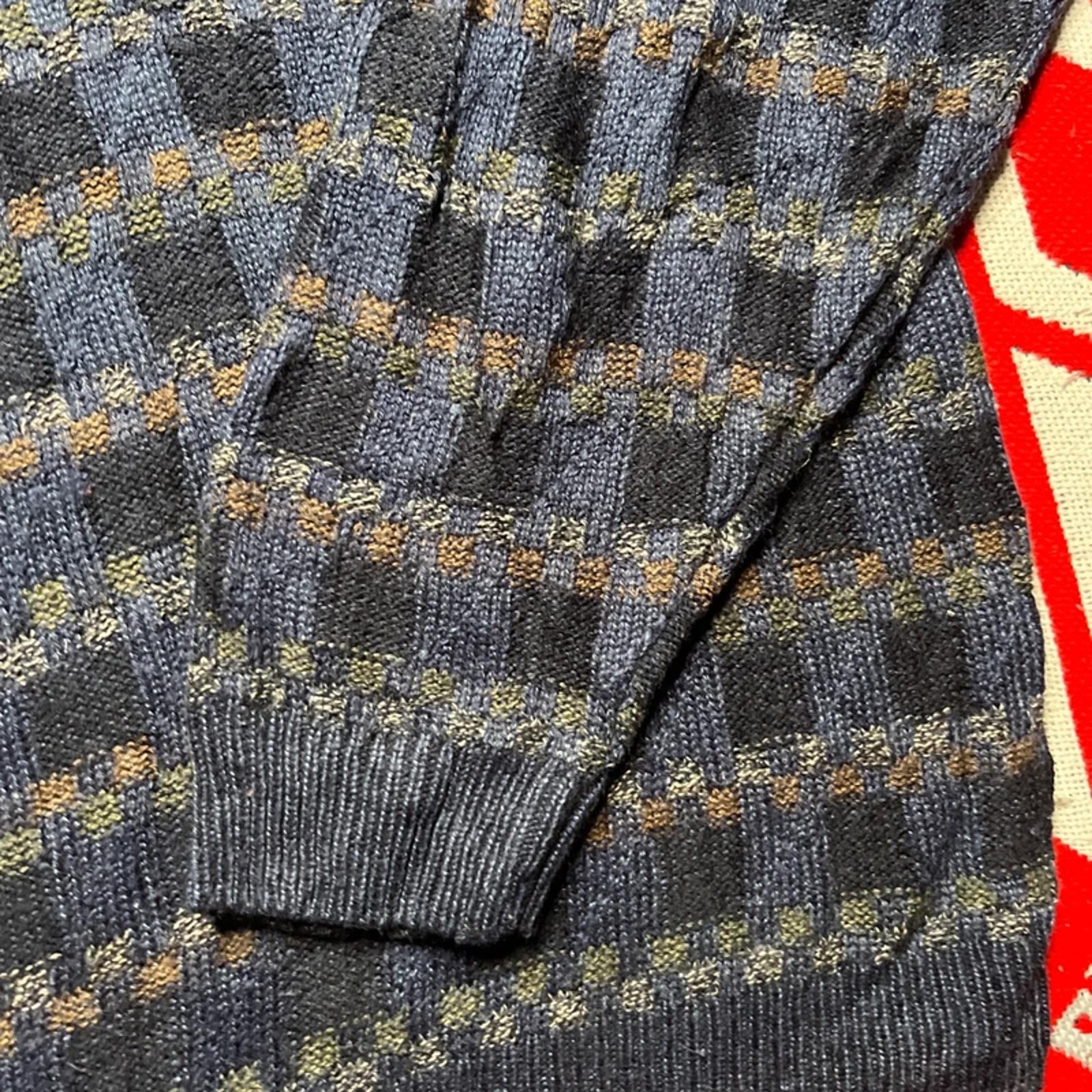 Vintage Serafini Men’s Blue Patterned Knitted Jumper | L image 3