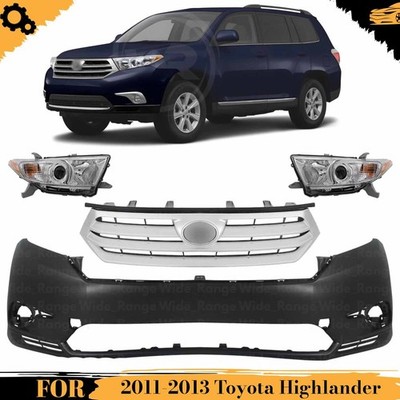 Front Bumper Cover Fascia Paintable & Grille Kit For 2011-2013 Toyota Highlander