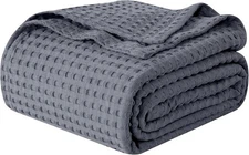 Elegant Comfort Premium 100% Cotton Waffle Blanket - Lightweight King, Gray 