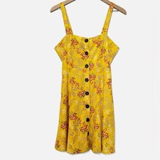 Lulu’s NWT Wandering Wildfire yellow flower print skater dress button up S