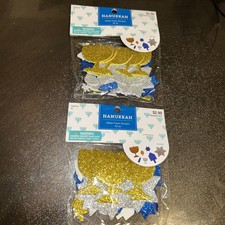 NEW SET OF 2 Glitter Hanukkah Foam Stickers 42 Blue Silver Gold Crafts