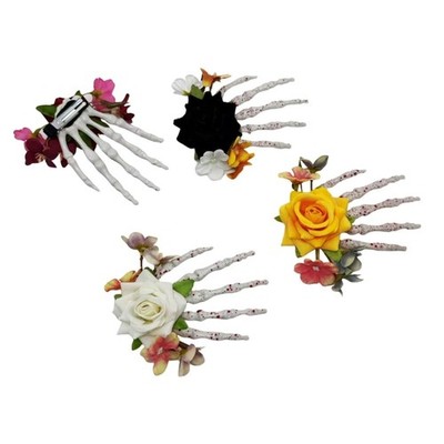 Elegant Black And Red Skeleton Hand Hair Clip Punk Hairpin For Themed Event